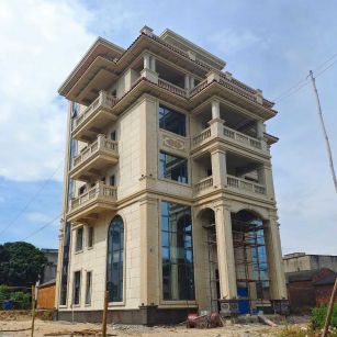 吉安 黄金麻花岗岩石材别墅外墙干挂搭配（雕花栏杆花瓶柱门楼罗马柱）