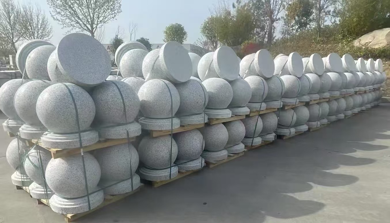 吉安 白麻花岗岩石材圆球，石球，挡车球，隔离球，景观石球，风水球等