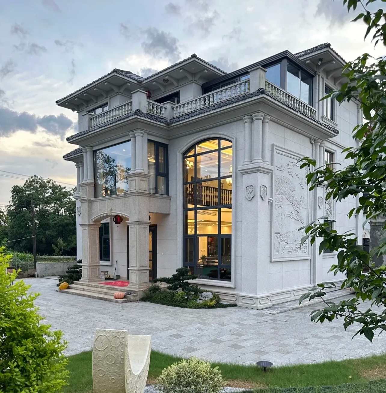 吉安 白麻花岗岩私人别墅干挂石材豪华定制