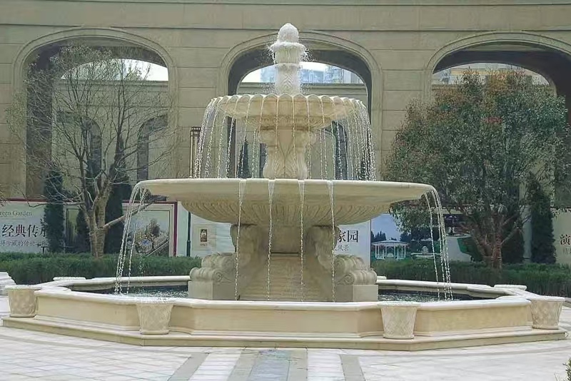 吉安 黄金麻花岗岩异型加工——户外庭院石雕流水喷泉