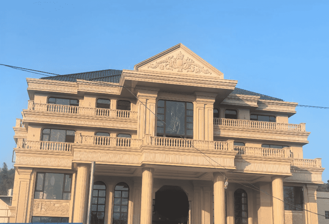 吉安黄金麻别墅外墙干挂石材效果示例