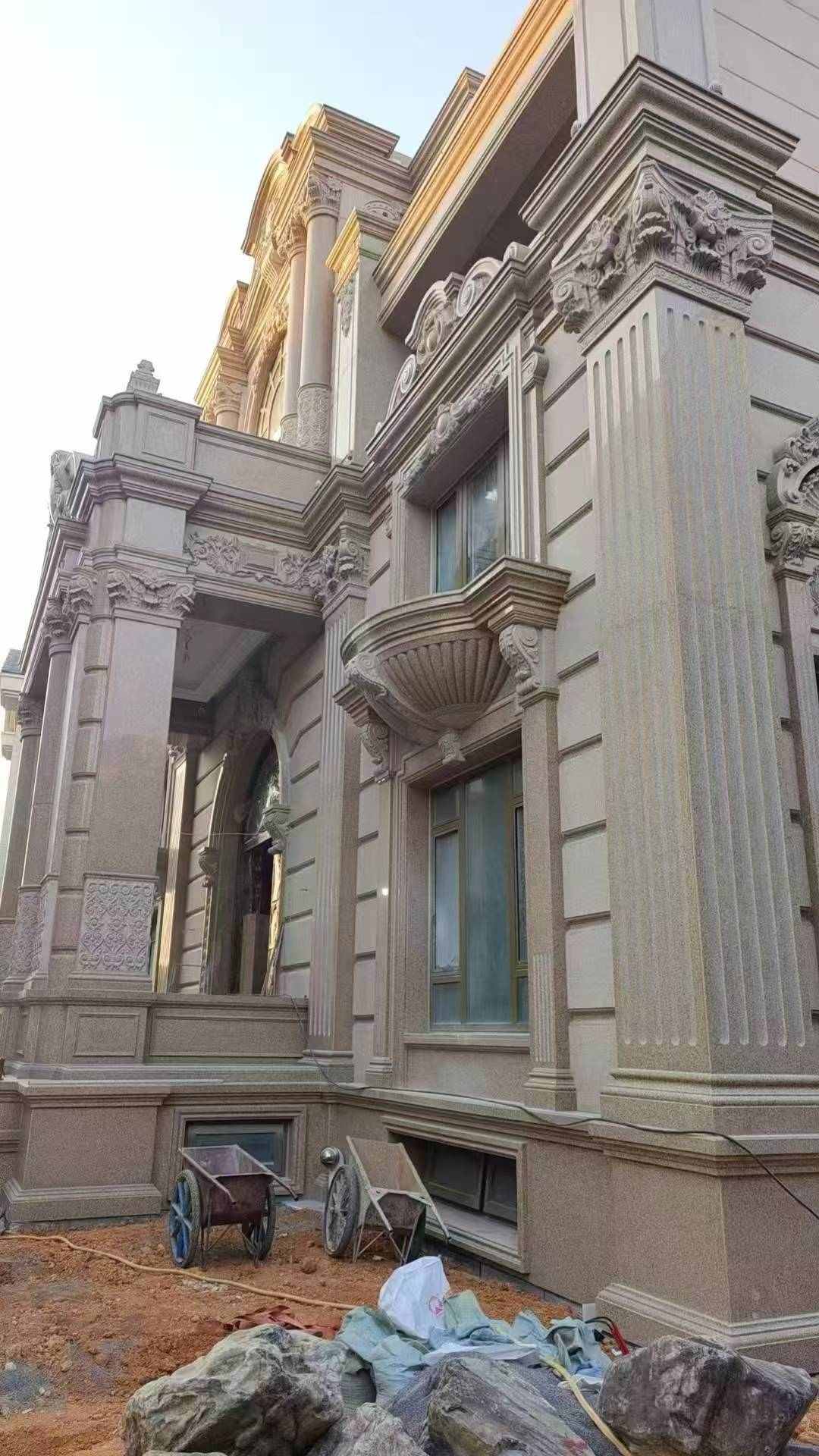 吉安 黄金麻花岗岩光面别墅外墙干挂施工完成