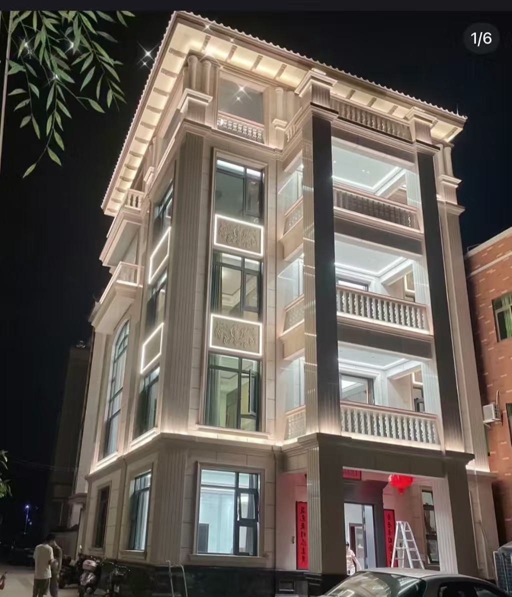 吉安 芝麻白花岗岩别墅外墙夜间效果